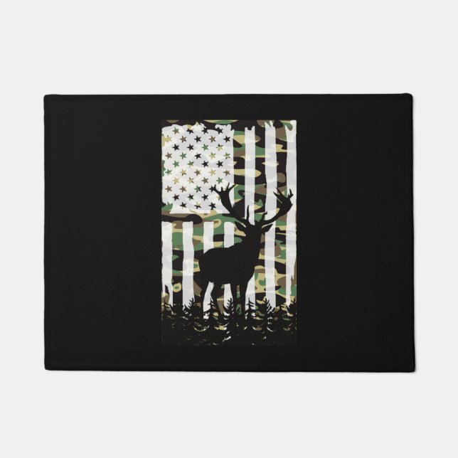 Deer Elk Buck Hunting Camo USA Flag Camoflauge Doormat (Front)