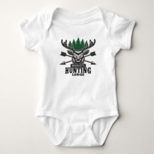 Deer Elk Hunter ADD NAME Bow Hunting Lodge Cabin Baby Bodysuit