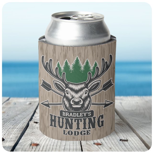 Deer Elk Hunter ADD NAME Bow Hunting Lodge Cabin Can Cooler (Creator Uploaded)