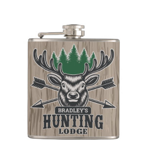 Deer Elk Hunter ADD NAME Bow Hunting Lodge Cabin  Hip Flask