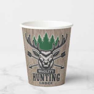 Deer Elk Hunter ADD NAME Bow Hunting Lodge Cabin Paper Cups