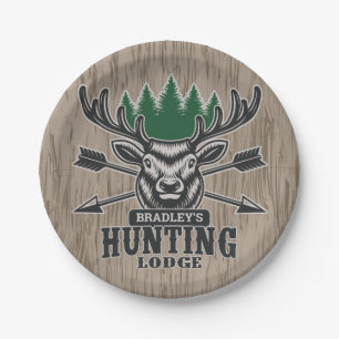 Deer Elk Hunter ADD NAME Bow Hunting Lodge Cabin Paper Plate