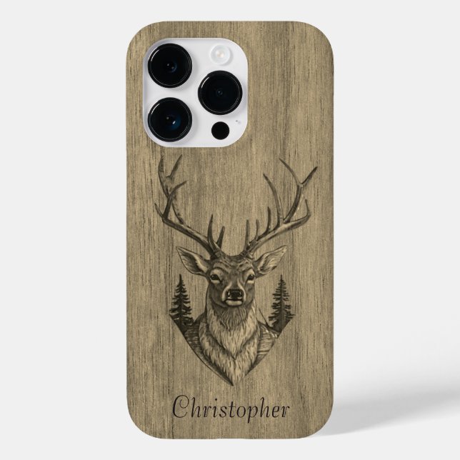 Deer - engraved wood - wooden Case-Mate iPhone case (Back)