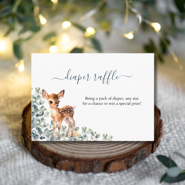 Deer Eucalyptus Greenery Diaper Raffle Baby Shower Enclosure Card (Deer Eucalyptus Greenery Baby Shower Diaper Raffle Enclosure Card)