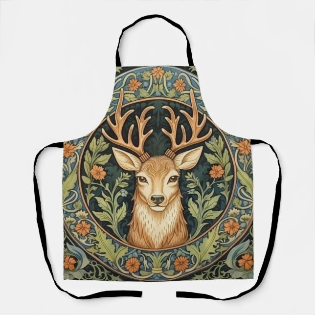 Deer face in floral vintage design apron (Front)