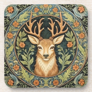 Deer face in floral vintage design coaster