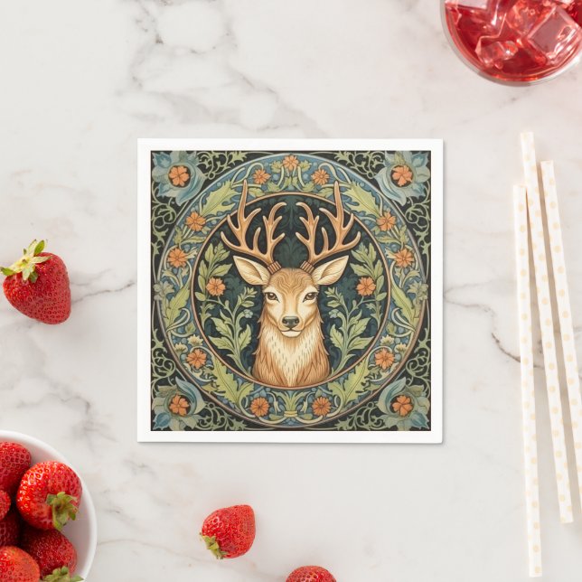Deer face in floral vintage design napkin (Insitu)