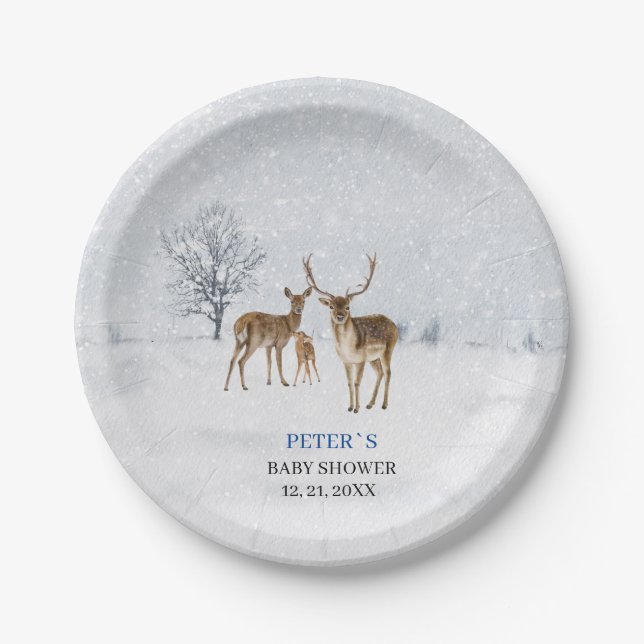 Deer Family and Baby it is cold outside baby showe Paper Plate (Front)