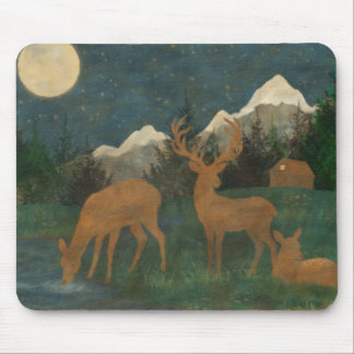Deer Family Beside a Stream Cottagecore Painting Mouse Mat