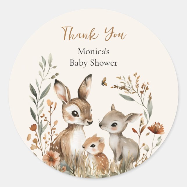 Deer Family Boho Pampas Baby Shower Gift Classic Round Sticker (Front)