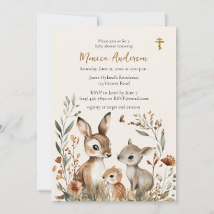 Deer Family Boho Pampas Orthodox Baby Shower       Invitation