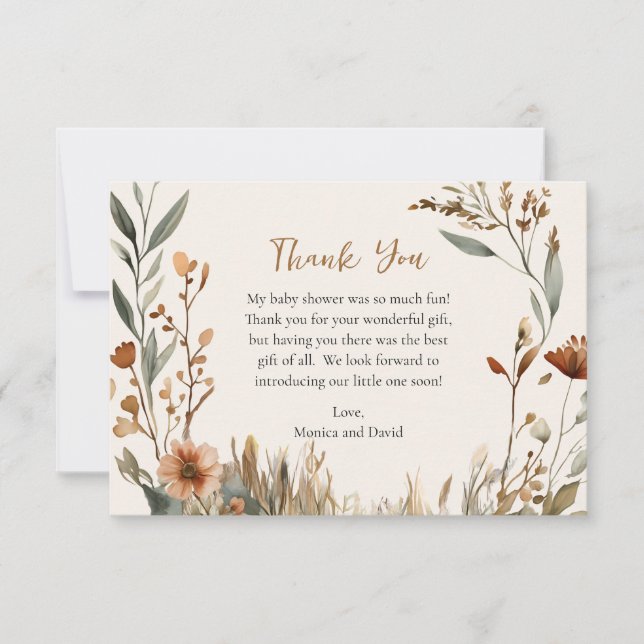 Deer Family Boho Pampas Orthodox Baby Shower       Thank You Card (Front)