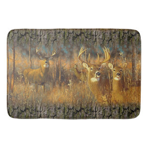 Deer Family In Autumn Morning Sun Bath Mat