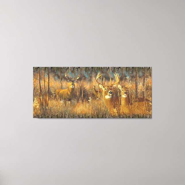 Deer Family In Autumn Morning Sun Canvas Print (Front)