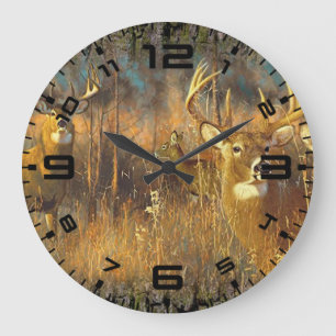 Deer Family In Autumn Morning Sun Large Clock