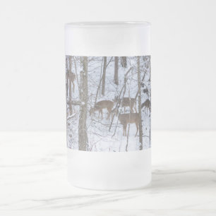 Deer Family In Snow Frosted Glass Beer Mug
