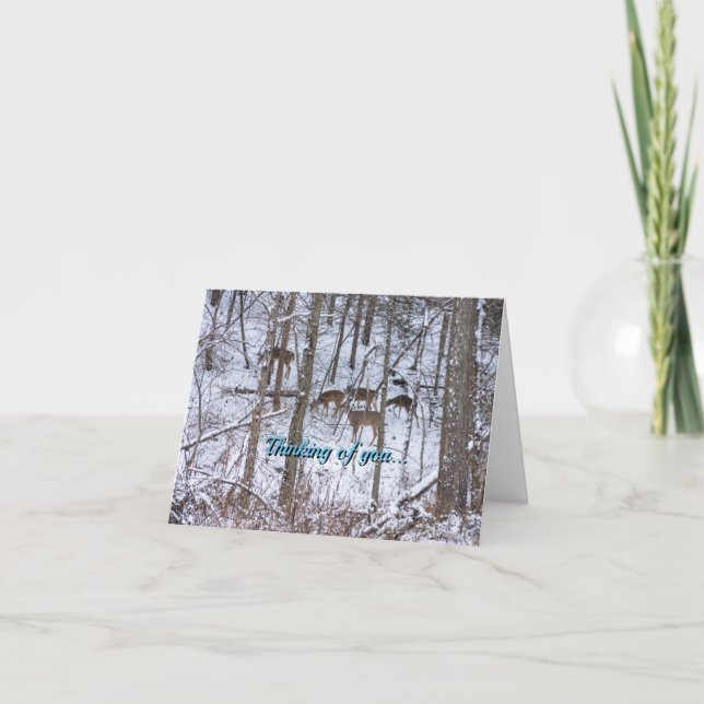 Deer Family In Snow Thinking Of You Card (Front)