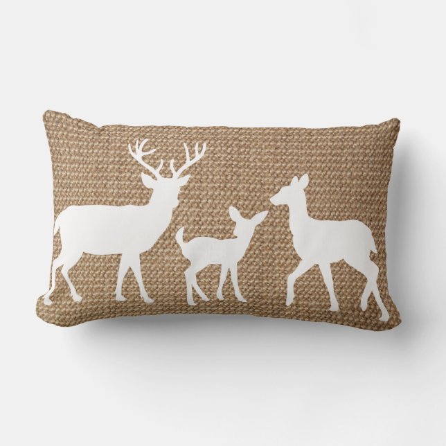 Deer Family on burlap look personalise Lumbar Cushion (Front)