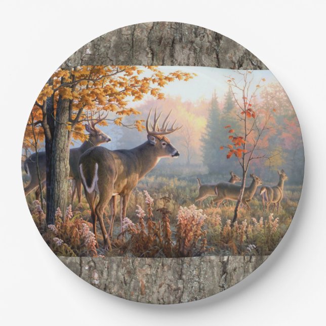 Deer Family Playing In Field Paper Plate (Front)