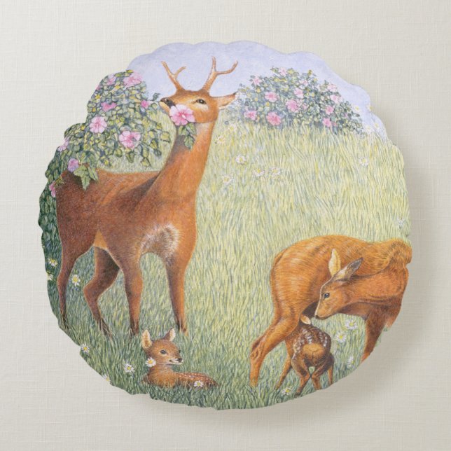 Deer Family Round Cushion (Front)
