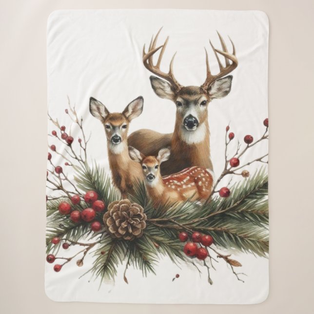Deer Family  Sherpa Blanket (Front)