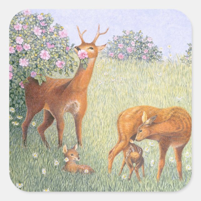 Deer Family Square Sticker (Front)
