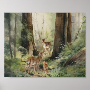 Deer Family Watercolor Decoupage Poster