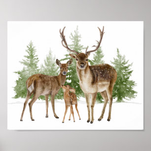 Deer Family Watercolor Poster