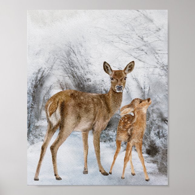 Deer Family Watercolor Poster (Front)