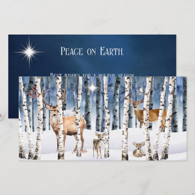 Deer Family Winter Woods Christmas Card (Front/Back)