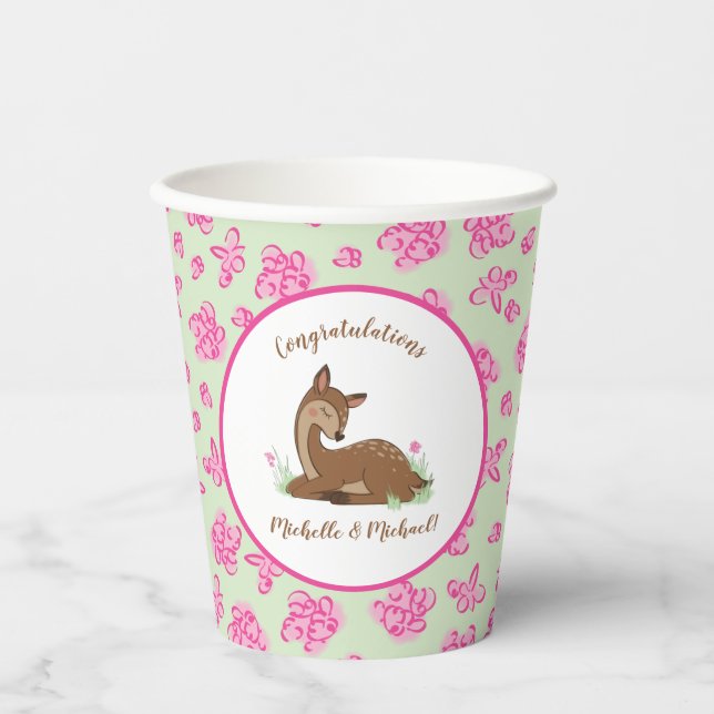Deer Fawn Baby Shower Woodland Animals Paper Cups (Front)