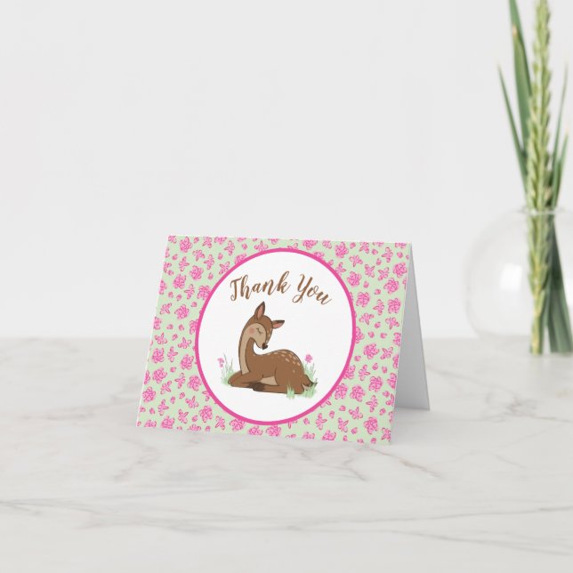 Deer Fawn Baby Shower Woodland Animals Thank You Card (Front)