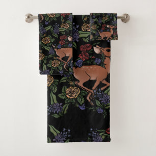 Deer Fawn Floral Pattern Bath Towel Set