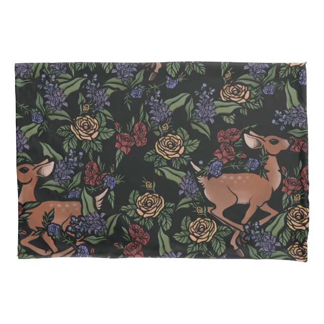 Deer Fawn Floral Pattern Pillowcase (Front)