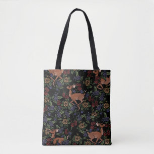 Deer Fawn Floral Pattern Tote Bag