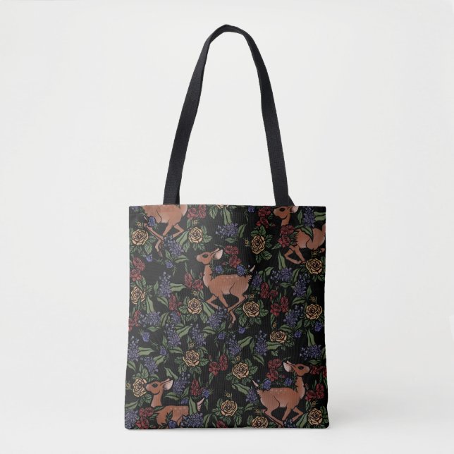 Deer Fawn Floral Pattern Tote Bag (Front)