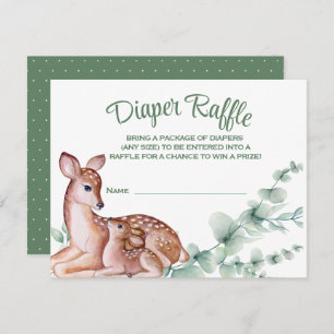 Deer Fawn Greenery  Baby Shower Diaper Raffle Card
