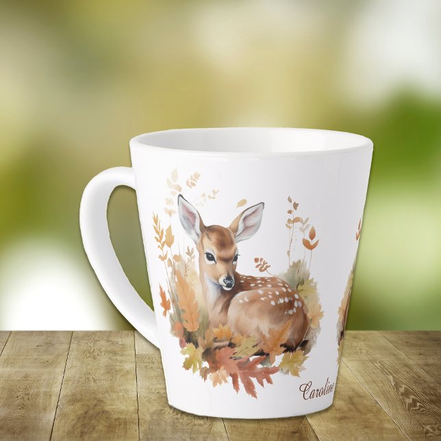 Deer Fawn in Autumn Leaves Latte Mug (Creator Uploaded)