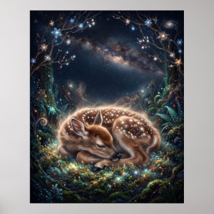Deer Fawn Nebula Sleeping Star Moss Art Poster