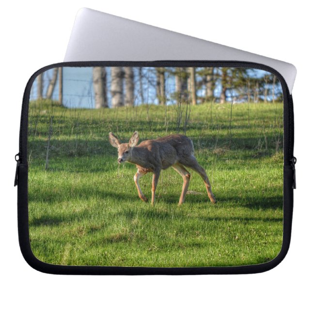Deer Fawn & Ranch Grass Wildlife Animal Photo Laptop Sleeve (Front)