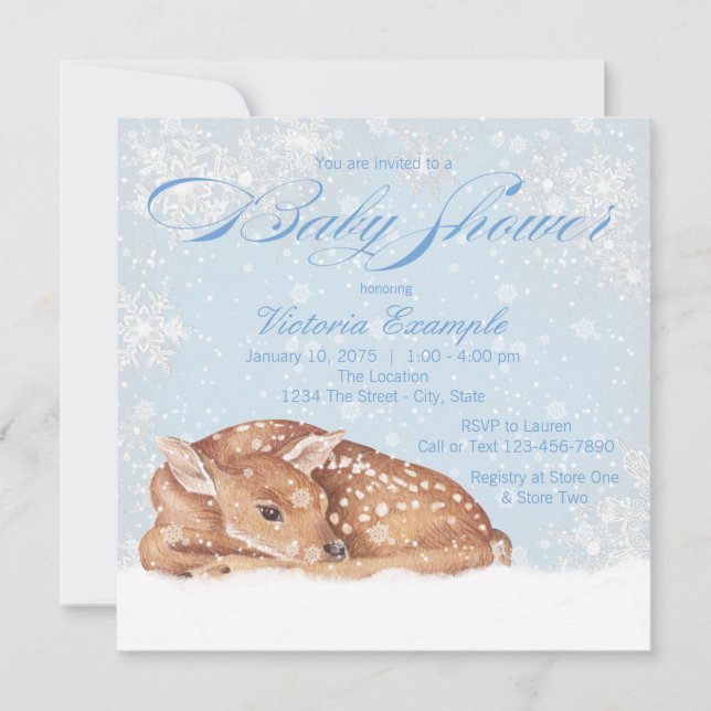 Deer Fawn Snowflake Boy Baby Shower Invitations (Front)