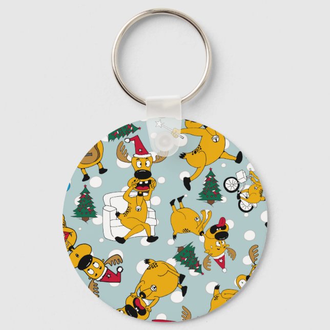 Deer Festive: Christmas Pattern Design Key Ring (Front)