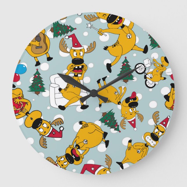 Deer Festive: Christmas Pattern Design Large Clock (Front)