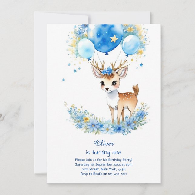 Deer First Birthday Invitation (Front)
