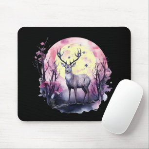 Deer Floral Artwork Wildlife Nature Animal Print F Mouse Mat