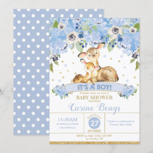 Deer Floral Baby Shower Invitation Boy