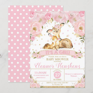 Deer Floral Baby Shower Invitation Girl