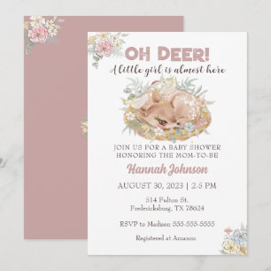 Deer Floral Fall Baby Girl Baby Shower Invitation