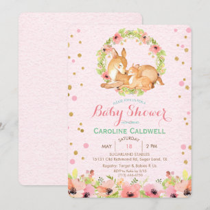 Deer Floral Watercolor Baby Shower Invitation
