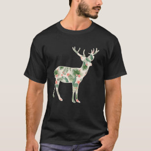 Deer Flower Girl Print Floral Fawn Elk Hawaiian Wo T-Shirt
